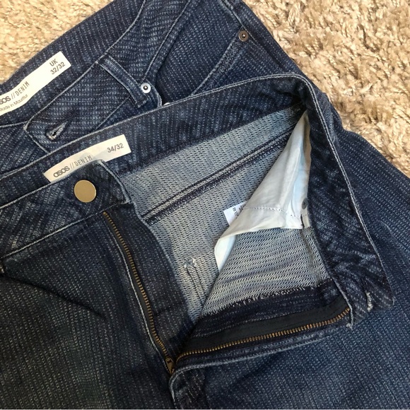 ASOS Design high waist raw hem cropped wide leg stretch jeans 🦋 blue striped - Picture 15 of 16